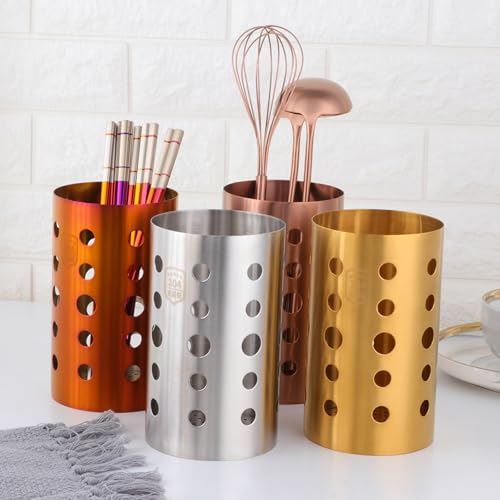 TUPMFG Stainless Steel Kitchen Utensil Holder Chopstick Cutlery Holder kitchen Cutlery Drainer Organiser Stand for Forks, Spoons, Knives, Kitchenware Storage - 10 x 17cm (Rose Gold) - Image 3