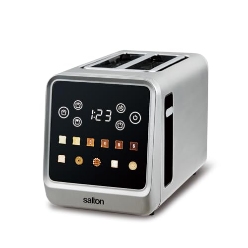 Salton Touchscreen Toaster | 2 Slice Digital Toaster | Intuitive Touch Controls | 6 Precise Shade Settings | Memory & Single Slice Functions | Removable Crumb Tray | Anti-Jam Safety Shut-Off