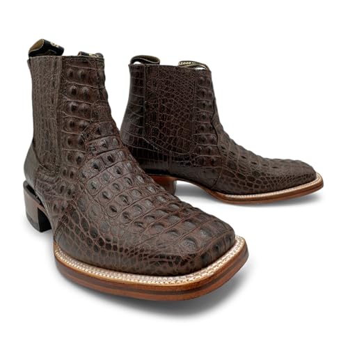 Mens Leather Short Ankle Cowboy Boot With Embossed Crocodile Print4