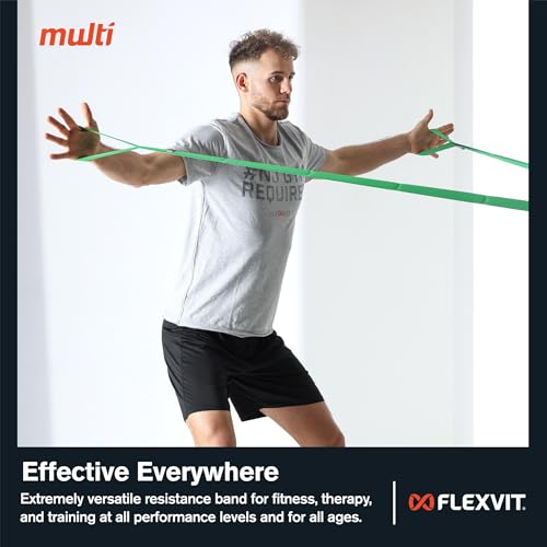 FLEXVIT Multi Fitness taśma do fitnessu (zielona) – taśmy do efektywnego treningu całego ciała, do celów fizjoterapeutycznych i ujędrniania skóry, 3 stopnie mocy, dla początkujących i profesjonalistów, nadaje się do prania