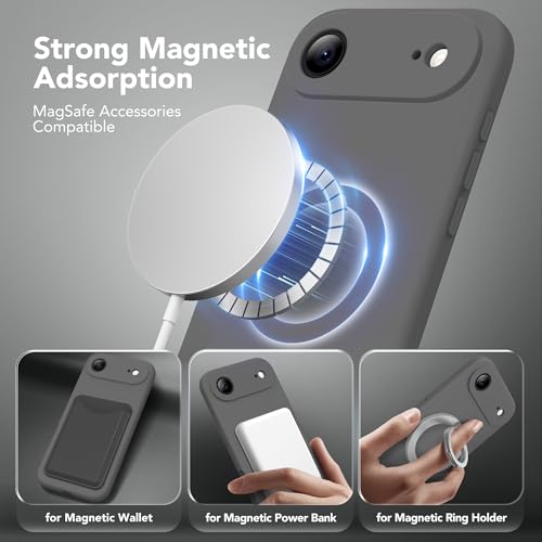 Image of Magnetic for iPhone Air Case, Compatible with MagSafe, [Full Camera Protection][Screen Protector] Silicone Shockproof Protective Phone Case for iPhone 17 Air 6.5 inch, Dark Gray