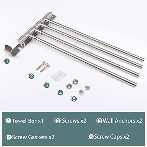 Tonial Towel Rack 15 Inch Swivel Towel Racks For Bathroom Wall Mounted, Bath Towel Bar Stainless Steel 4-Arm Towel Holder Brushed Nickel, Space Saving #TOP6