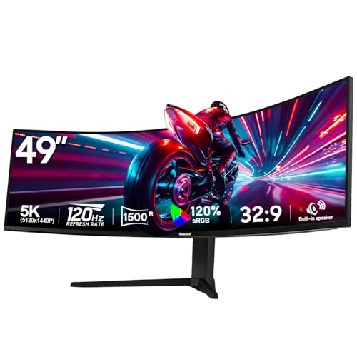 Image of Gawfolk 49 Inch Curved Gaming Monitor 120hz,1500R PC Monitor Built-in Speakers, DQHD 5120x1440 Computer Screen for Home Office Business, DP, HDMI, Support Wall Mount 100x100mm