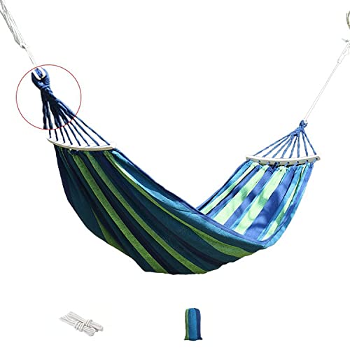 Viktion Hamac pour 2 personnes - Charge maximale : 200 kg - Hamac d'extérieur - Hamac boho - Pour terrasse, cour, jardin - Avec sac de transport - 100 % coton (avec bois, bleu - 190 x 80 cm) Cover