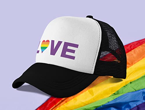 Tstars Pride Hat for Men and Women LGBTQ Purride Love Rainbow Trucker Hats Mesh Cap One Size Black/White - Thumbnail 4