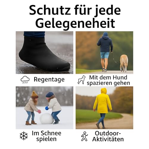 ZenithyrEn 4 Paar Schuhüberzieher Wasserdicht, Regenschutz Schuhe, Silikon Überschuhe, Einfach Anzuziehen, Hohe Elastizität, Rutschfest, Abriebfest, Ideal Für Regen und Schnee (schwarz)