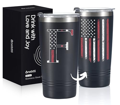 Onebttl Personalized Gifts for Men, Initial Birthday Gifts for Dad, Grandpa, Uncle, Brother, Friends, American Flag Tumbler - 20oz Insulated Stainless Steel Tumbler - F
