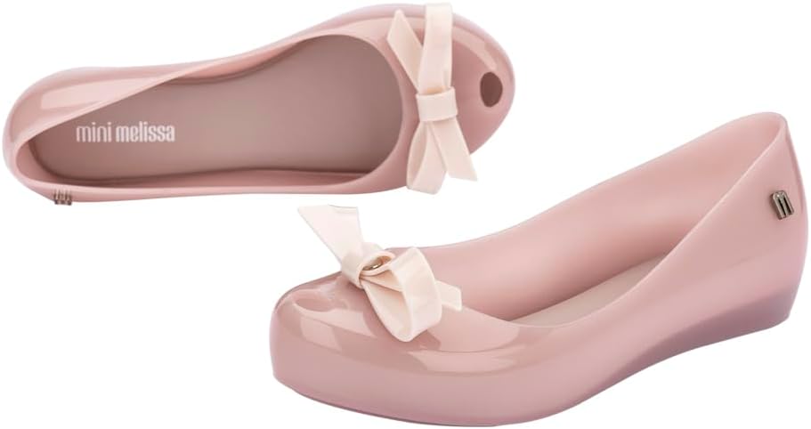 mini melissa Ultragirl with Bow Ballet Flats for Girls- Comfortable & Cute Peep Toe Jelly Flat Shoes with Transparent Upper and Small Bow for Kids