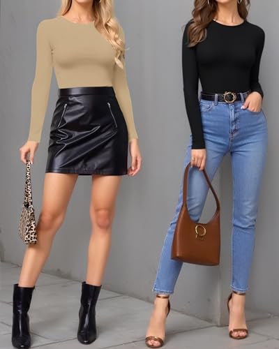 Image of MANGOPOP Womens Bodysuit Long Sleeve Crew Neck Body suit for Women Ribbed Bodysuits Shirts