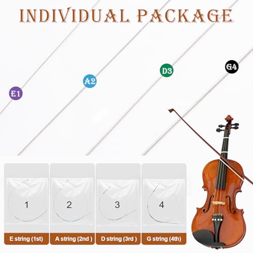 image for PANSHA 8 Pieces Violin Strings Full Set G-D-A-E, Replacement Strings f