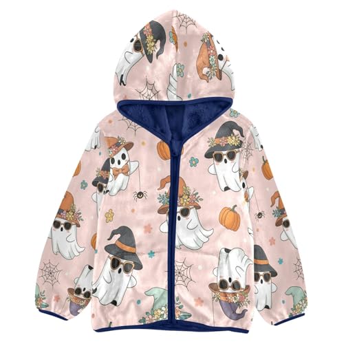 Halloween Ghosts with Accessories Toddler Fleece Jacket Girl Boys Hooded Fleece Jacket Coat Warm Outwear Zip-up 3-10T