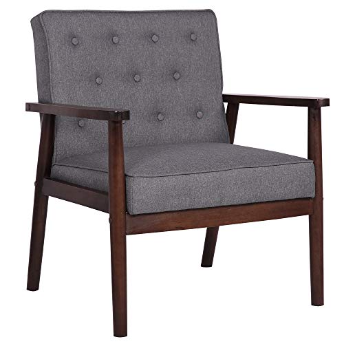 Bonnlo Mid-Century Retro Lounge Chair Modern Living Room Chair Fabric Upholstered Armchair Solid Wood Lounge Chair Sofa Studio Apartment Accent Chair,Dark Gray