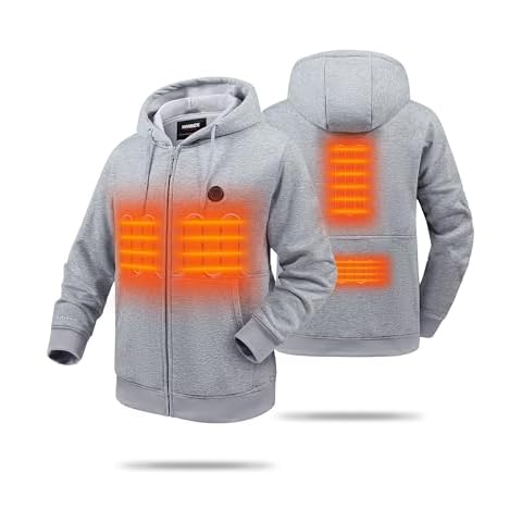 HEWINZE Zip Up Heated Hoodie with 7.4V Battery Pack for Men and Women, Full Zip Heated Sweatshirt (Unisex) Grey Cover