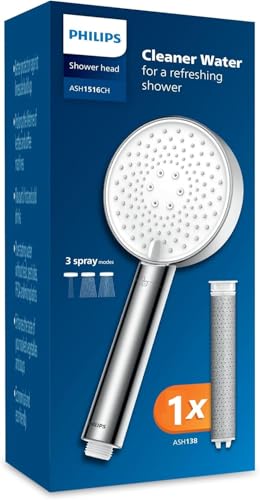 Philips Shower Head with Filter Effectively Removes Chlorine and Other Large Particles Three Spray Modes Pressure Enhancing Design 1 Month Filter Capacity