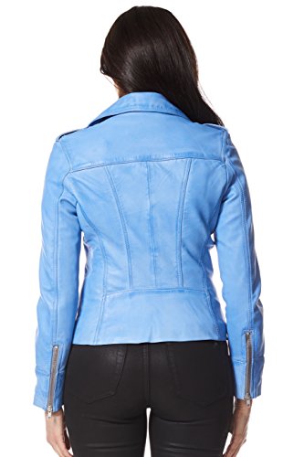 Veste en cuir italien bleu pour femme style biker et moto élégant - 4