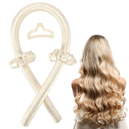 Gosuoa Heatless Curling Rod Headband for Sleeping, Overnight No Heat Curling Headband with Hair Clips and Hair Bands for Long Medium Hair DIY Hair Styling Tools Kit (Champagne)