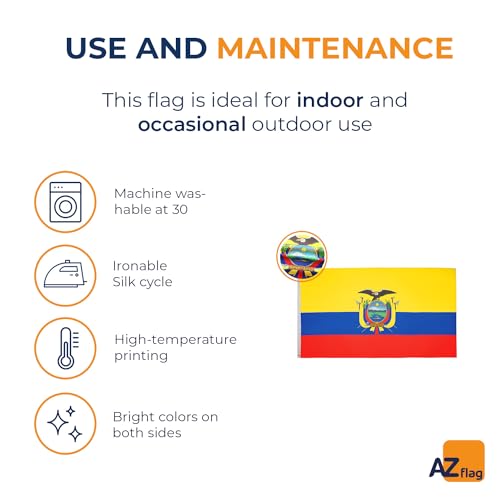 Image of AZ FLAG - Ecuador Flag - 3x5 Ft - 100D Polyester Ecuadorian Banner with Two Metal Grommets - Fade Resistant - Vivid Colors - 3' x 5' Feet - 150x90 Cm