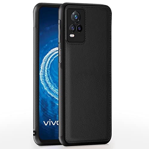 Image of Pikkme Vivo V20 Back Cover Flexible Faux Leather Super Soft-Touch Bumper Case Lightweight Slim Camera Protection Cover (Black)