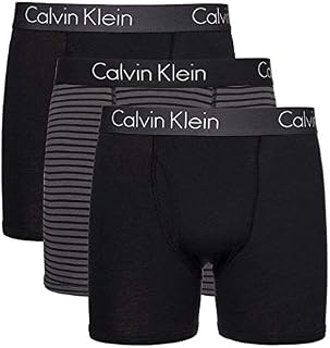 Calvin Klein Mens 3 Pack Logo Cotton Stretch Boxer Briefs Black/Pinstripe/Black Large