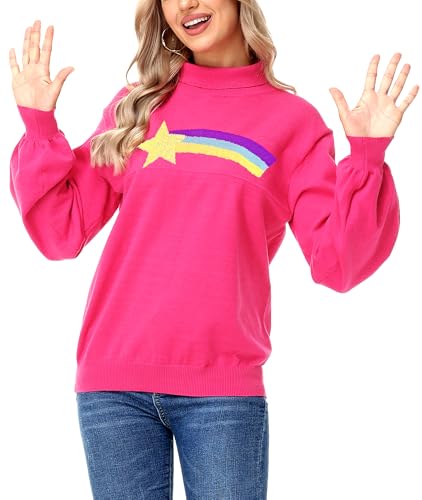 AOBUTE Women's Halloween Rainbow Stars Sweaters Long Sleeve Pullover Knit Turtle Neck Costume