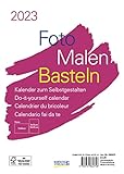 Foto-Malen-Basteln Bastelkalender A5 weiß 2023: Fotokalender zum Selbstgestalten. Aufstellbarer do-it-yourself Kalender mit festem Fotokarton.