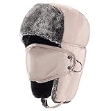 Mysuntown Unisex Winter Trooper Hat Hunting Hat Ushanka Ear Flap Chin Strap and Windproof Mask(Khaki Color)