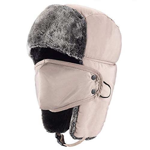 mysuntown Winter Hats for Women Men Trapper Ushanka Hat with Ear Flaps Warm Russian Bomber Hats for Cold Weather Large Khaki