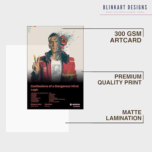 Image of BLINKART logic - Confessions of a Dangerous Mind Wall Photo Frames | Wall Art for Bedroom, Living Room, Studio or Office | Album Cover Print with Spotify Song Link QR Code | Gift for Fans - 8x12 In