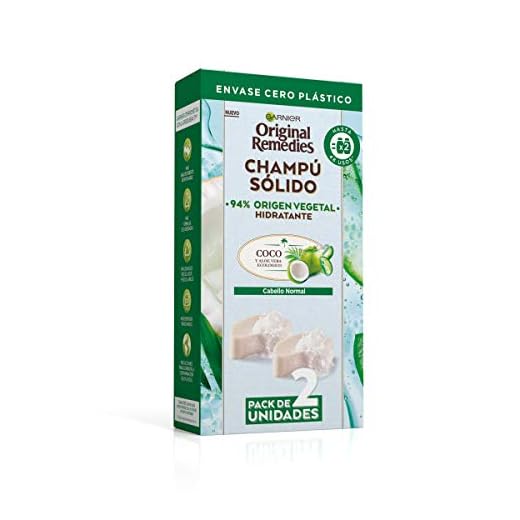 Garnier Original Remedies, Champú Sólido, Coco para Cabello Normal Y Raíces Grasas, Agua de Coco y Aloe Vera Ecológico, Hidrata y Suaviza el Pelo Normal, 94% Origen Vegetal, 48 Usos, Pack de 2, 60 g
