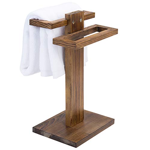 Mygift 2-Tier Bathroom Counter Towel Holder Rack, Burnt Wood Tabletop Bath Hand Towel Stand #TOP18