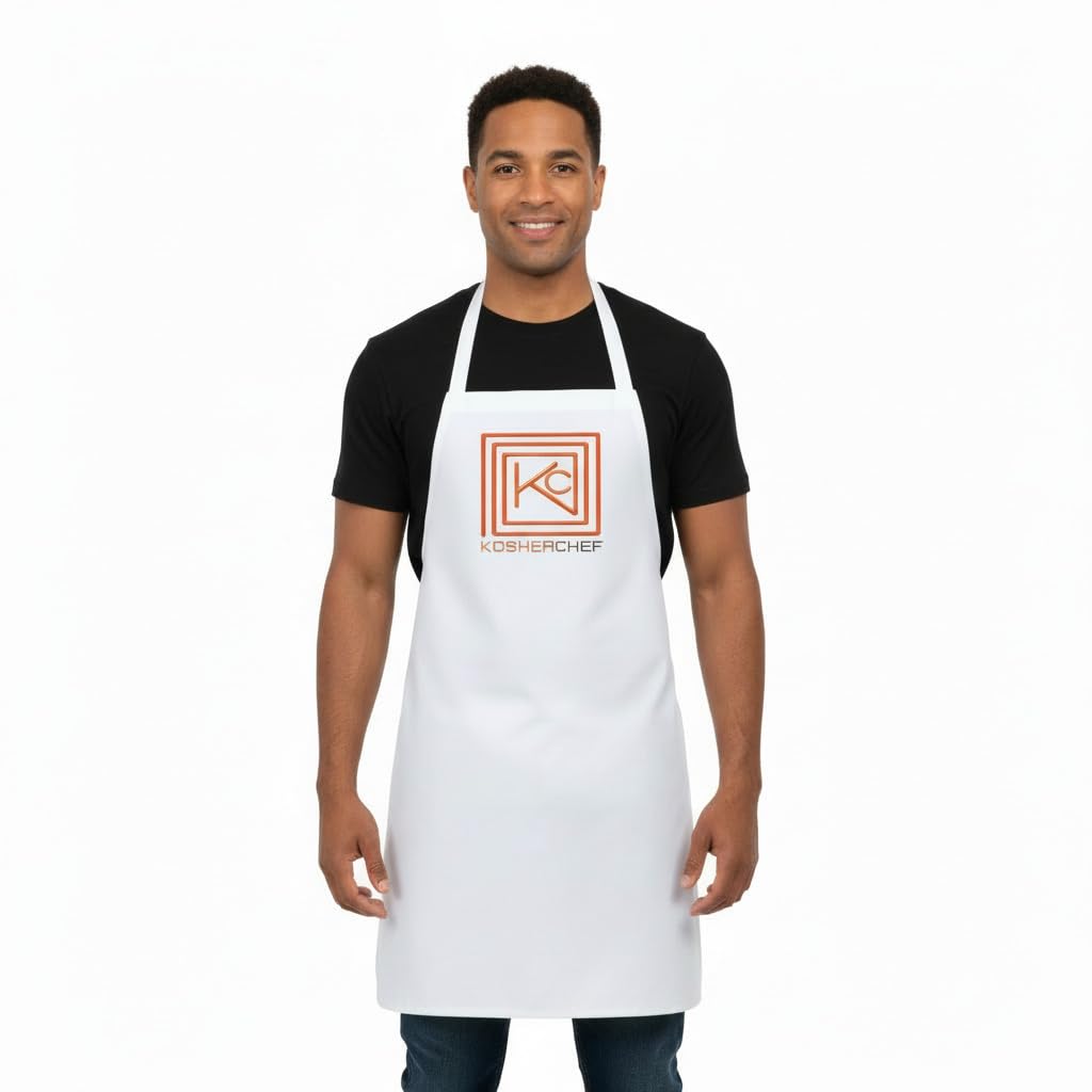 Kosher Chef Apron For Jewish Cooking, White Kitchen Aprons For Jewish Holidays, Shabbat, Rosh Hashanah, Hanukkah-image-19
