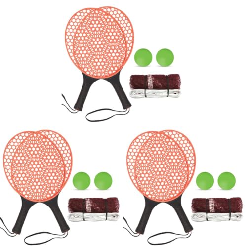 Image of Amazon Brand - Jam & Honey Honeycomb Paddle Racket Set with Net, 2 Rackets & 2 Balls, Indoor Outdoor Family Game for Kids & Adults 3+ Years, BIS Certified Child Safe (Orange) (Pack of 3)