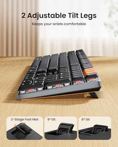 ProtoArc K310 Pro Bluetooth Mechanical Keyboard, Wireless Backlit Keyboard for Mac/Windows, Low Profile Quiet Mechanical Keyboards, Multi-Device, Programmable Keys, Aluminum, Full Size — view 5