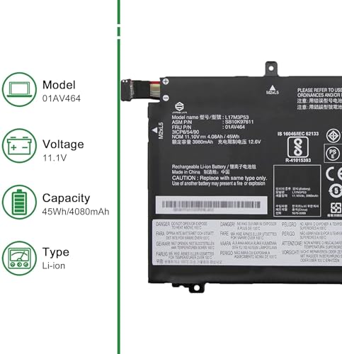Image of WISTAR L17C3P52 01AV464 Laptop Battery for Lenovo ThinkPad L480 L490 L580 L590 L14 L15 Series L17M3P53 SB10K97611 01AV466 L17C3P52 SB10K97613 L17L3P52 SB10K97610 01AV463 01AV465