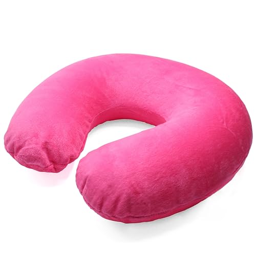 Inflatable Travel Neck Pillow, U-Shape with Washable Soft Cover (Pink)