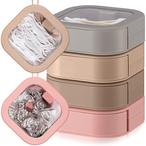 Kathfly 4 Pcs Multicolor Hair Tie Organizer Portable Hair Accessory Storage Containers Stackable Tie Bobby Pin Holder Home Cotton Swab Dispenser Accessories Jewelry Organizer Box