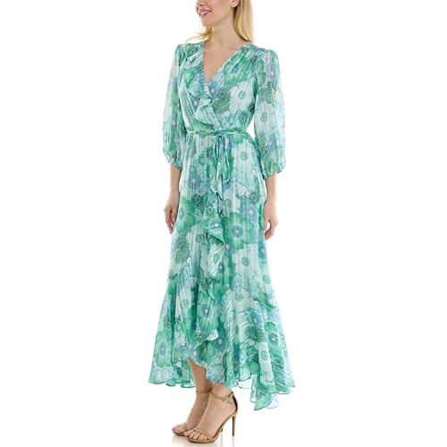 Image of Maison Tara Women's V-Neck Ruffle Faux Wrap Maxi Dress