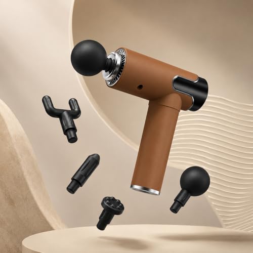 Image of Massager, 4 Heads, 6 Speed, Handheld, Percussion Muscle Massager for Full Body Relief Muscle Relaxation of Neck, Shoulder, Back, Foot for Men & Women - Corded (Brown)