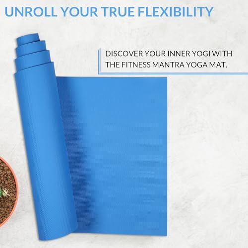 Fitness Mantra® 4mm Yoga Mat for Gym Workout and Yoga Exercise Anti-Slip Yoga Mat for Men & Women Fitness |Qnty.-1 Pcs.|4mm, Blue| (Image - 6)
