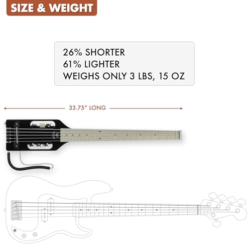 Traveler Guitar Ultra-Light Gloss Black 5-String Bass Guitar | Small Bass Travel Guitar with Removable Lap Rest | 30\" Scale Portable Headless Guitar | Mini Bass Guitar with Custom Gig Bag