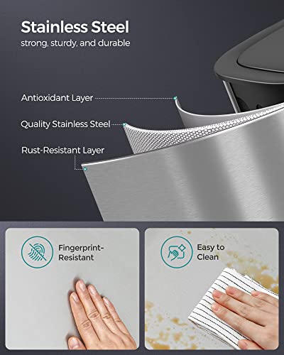 Songmics Motion Sensor Trash Can, 13 Gallon Automatic Garbage Can With Soft-Close Lid And Bag Retainer Ring, Stainless Steel, Touchless Kitchen Trash Bin, 15 Trash Bags Included, Silver Ultb610E50 #TOP4