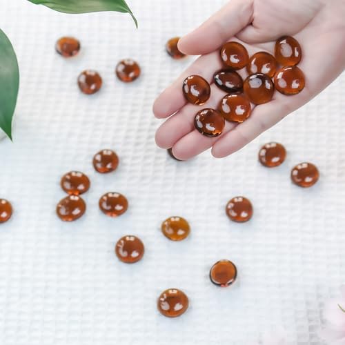 Image of CYS EXCEL Amber Glass Gemstone Beads Vase Fillers (6 LBS) Flat Marble Beads Multiple Color Choices Aquarium Decor Rocks Floral Stones Decorative Mosaic Glass Gem Pebbles