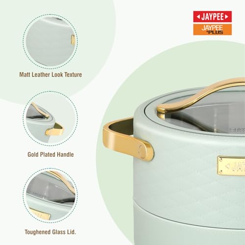 Image of JAYPEE Luxura Klass Set Inner Steel Serving Painted Casserole Set Of 3 Toughened Glass Lid Advanced PU Insulated 100% Food Grade Lockable Hot Box Easy To Keep Roti,Pulao & More|1500,2000,2500 Ml,Green