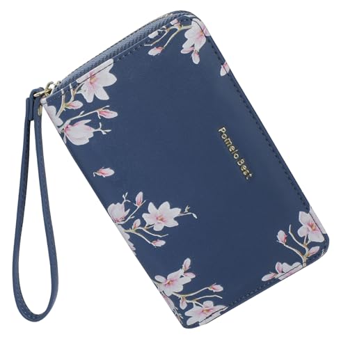 Pomelo Best Wallets for Women Leather RFID Blocking Zipper Around Credit Card Holder Wristlet Medium Wallet for Ladies Blue 2025
