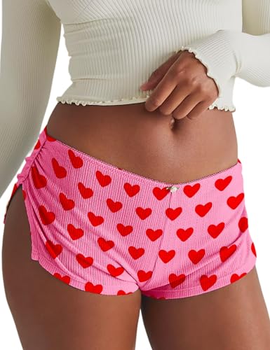 Image of FaroDor Cute Micro Pajamas Shorts for Women Low Rise Side Slit Ruched Lounge Shorts Pj Bottoms
