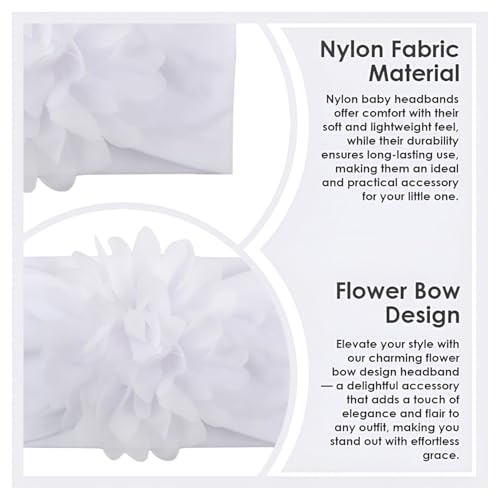 Image of SYGA Baby Headbands Nylon Flower Soft Stretchable Hairband for Newborn Infant Toddler Kids For 0-3 Year - White