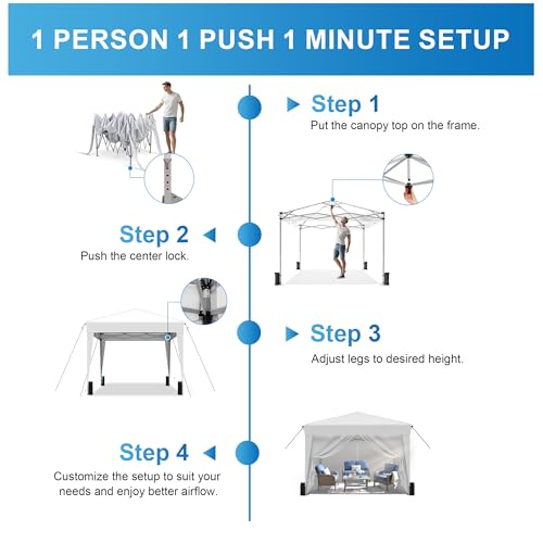 SANWAY 10x10 Pop Up Canopy with Sidewalls x 4 – Easy Setup Canopy Tent, Waterproof, UV-Resistant, Portable with Carry Bag for Outdoor Events, Camping, and Backyard Parties – White by SANWAY - Used condition - Image 5