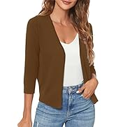 Urban CoCo Women's 3/4 Sleeve Shrugs Open Front Cropped Sweater Cardigan