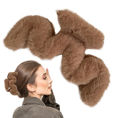 Garra de pelo difuso, Clips de garra con forma ondulada de felpa, Pinzas grandes para el cabello, accesorios para el cabello largo y grueso, pinzas para grandes para mujeres y niñas para us