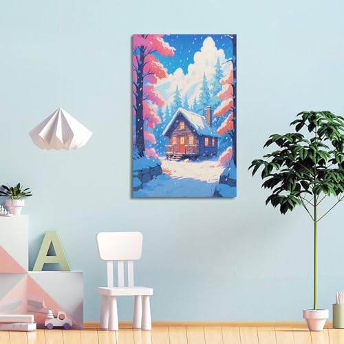 Poster de paysage cabane enneigée évocation de douceur hivernale - 4